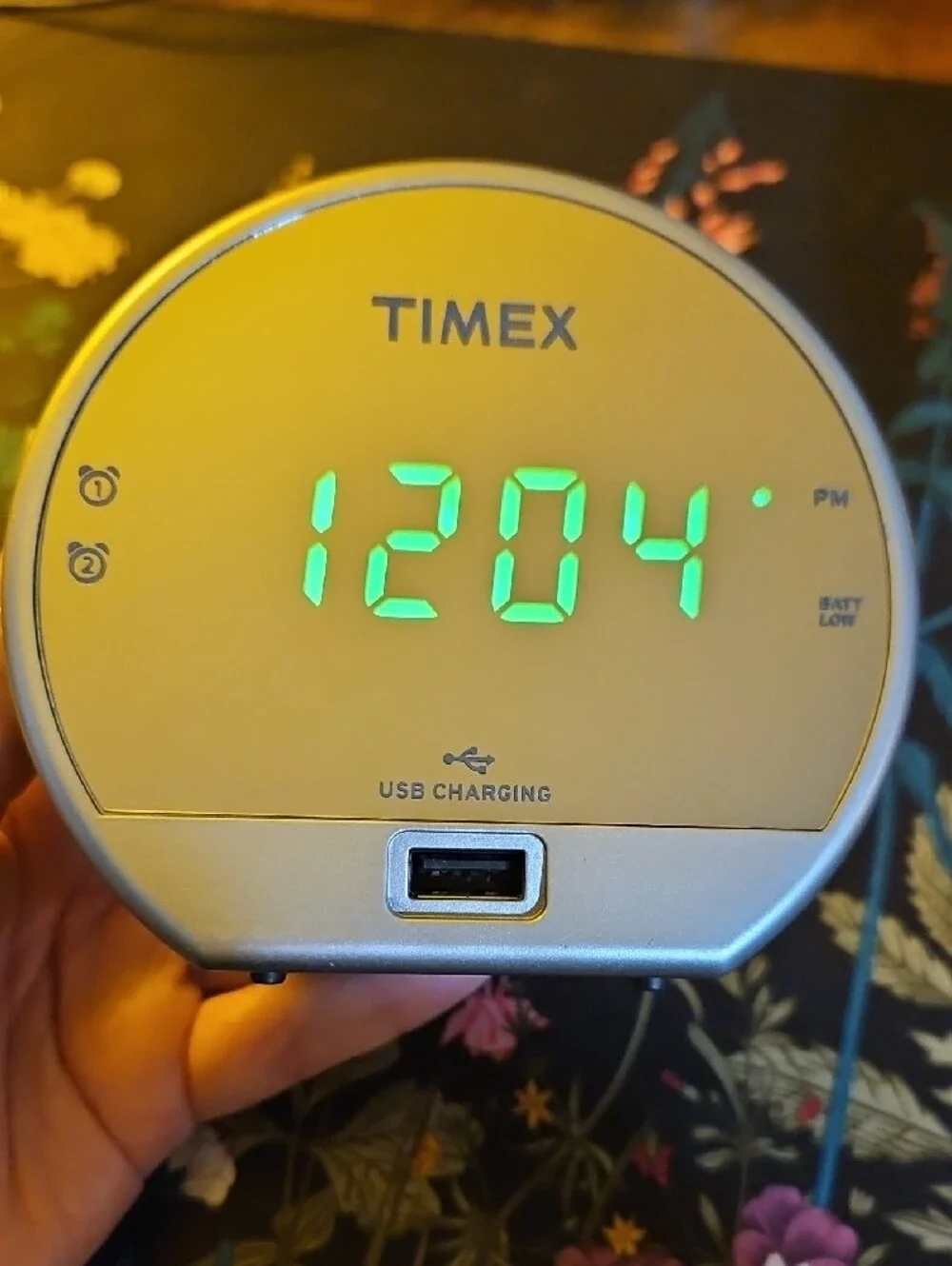 Timex Dual Digital Alarm Clock T1212 USB Charger Mirror Finish Green LED